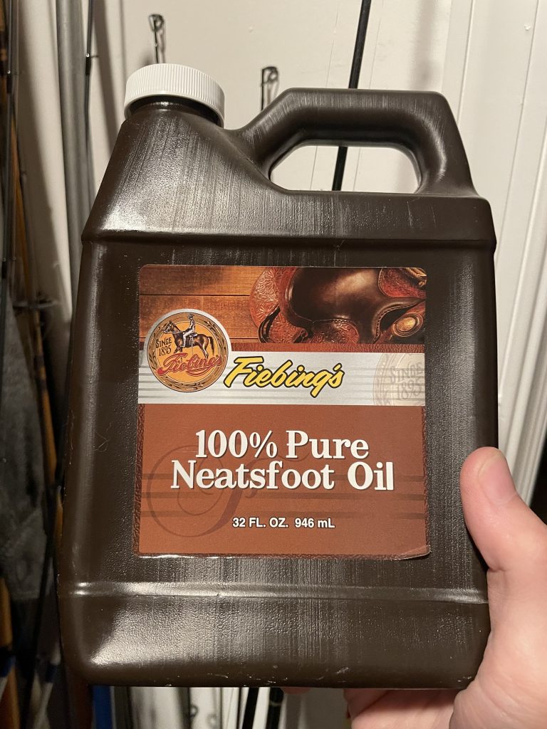 Neatsfoot oil for leather boot care.